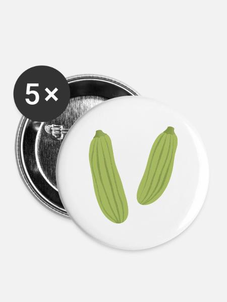 Gestreifte Zucchini - Buttons groß 56 mm (5er Pack) - Weiß