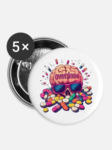 Psy Brain - Buttons groß 56 mm (5er Pack) - Weiß