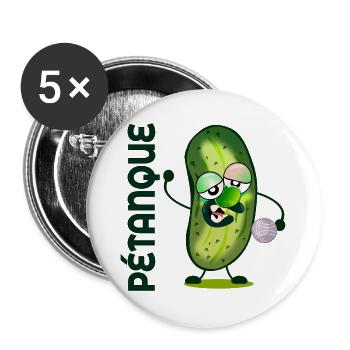 Pétanque-Gurken - Buttons groß 56 mm (5er Pack) - Weiß - Vorne