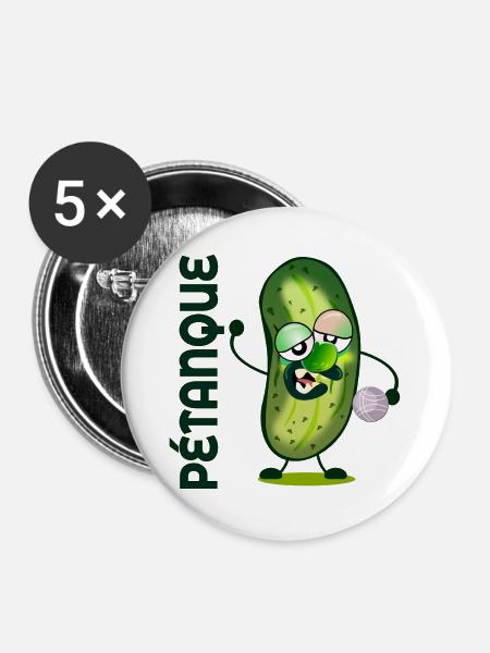 Pétanque-Gurken - Buttons groß 56 mm (5er Pack) - Weiß