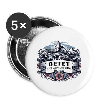 Betet freie Schweizer betet - Buttons groß 56 mm (5er Pack) - Weiß - Vorne