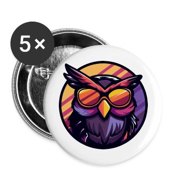 Eule Cool - Buttons groß 56 mm (5er Pack) - Weiß - Vorne