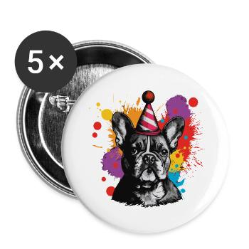 Fête du bouledogue français - Lot de 5 grands badges (56 mm) - blanc - Devant