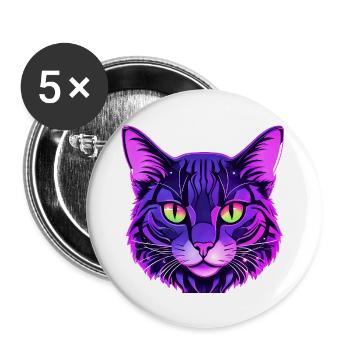 Portrait de chat aux couleurs néon - Lot de 5 grands badges (56 mm) - blanc - Devant