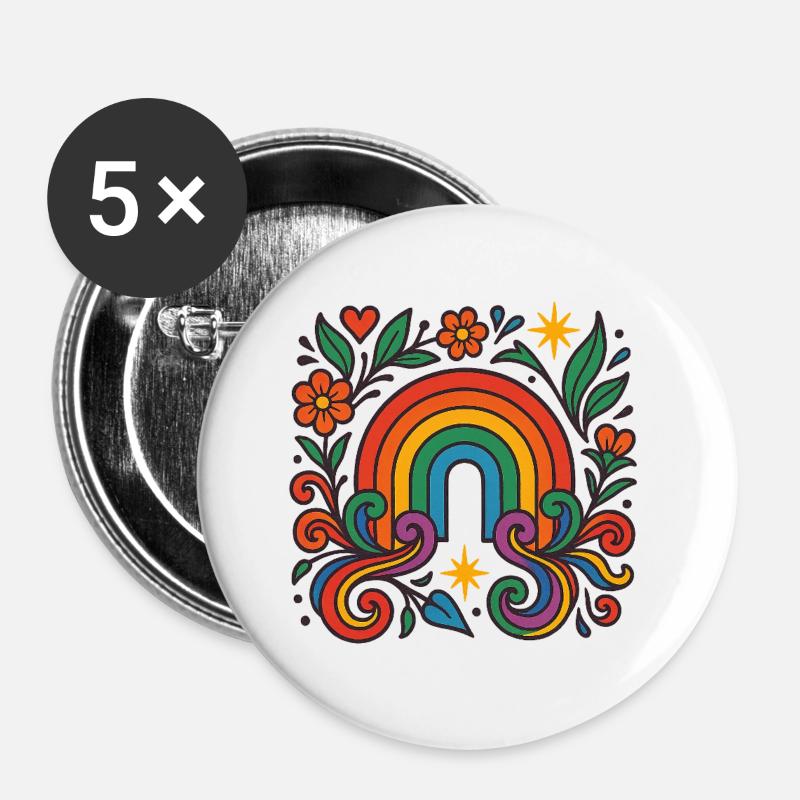 Rainbow Bloom - Love Blooms Colorful - Buttons large 2.2''/56 mm (5-pack) - white