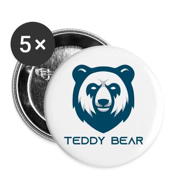 Teddy Bear Bär Logo – Minimalistischer Bärenkopf - Buttons groß 56 mm (5er Pack) - Weiß - Vorne