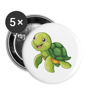 tortue marine mignonne - Lot de 5 grands badges (56 mm) - blanc - Devant