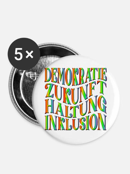 ZUKUNFT DEMOKRATIE - Buttons groß 56 mm (5er Pack) - Weiß