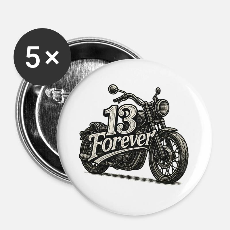 13Motorrad - Buttons groß 56 mm (5er Pack) - Weiß
