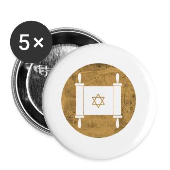 Rouleau de la Torah dans un cercle doré - Lot de 5 grands badges (56 mm) - blanc - Devant
