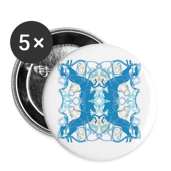 Pferdeliebe blaue Pferde Muster in Blau und Gold - Buttons groß 56 mm (5er Pack) - Weiß - Vorne