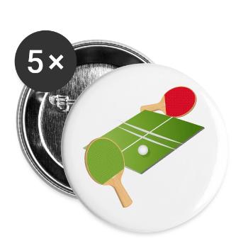 Tournoi de tennis de table – deux raquettes et terrain de jeu - Lot de 5 grands badges (56 mm) - blanc - Devant