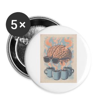 Kaffee = Gehirn an! - Buttons groß 56 mm (5er Pack) - Weiß - Vorne