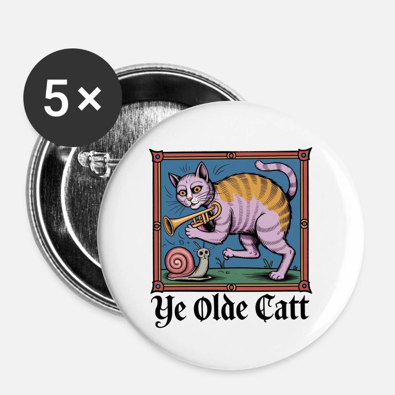 Ye Olde Catt - Buttons large 2.2''/56 mm (5-pack) - white