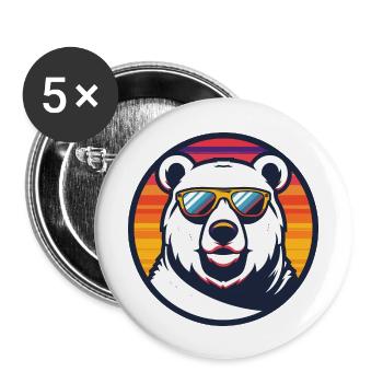Ours polaire Bande dessinée cool - Lot de 5 grands badges (56 mm) - blanc - Devant