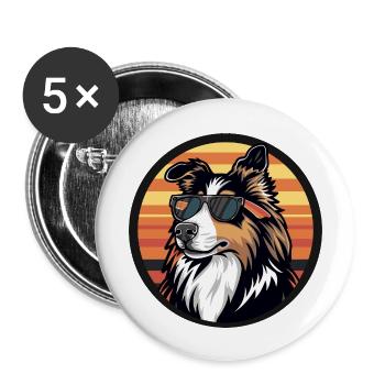 Border Collie Hund Cool Comic - Buttons groß 56 mm (5er Pack) - Weiß - Vorne