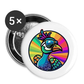 Pfau Vogel Comic Cool - Buttons groß 56 mm (5er Pack) - Weiß - Vorne