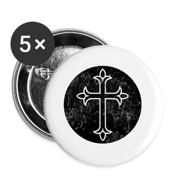 West Syriac cross in black circle - Buttons large 2.2''/56 mm (5-pack) - white - Front