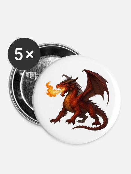 Drache 1 - Buttons groß 56 mm (5er Pack) - Weiß
