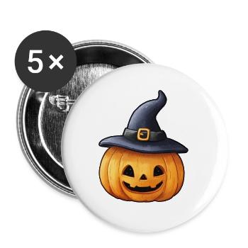 citrouille et chapeau de sorcière - Lot de 5 grands badges (56 mm) - blanc - Devant
