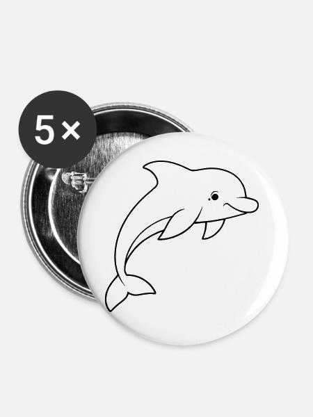 Minimalistic Dolphin - Buttons groß 56 mm (5er Pack) - Weiß