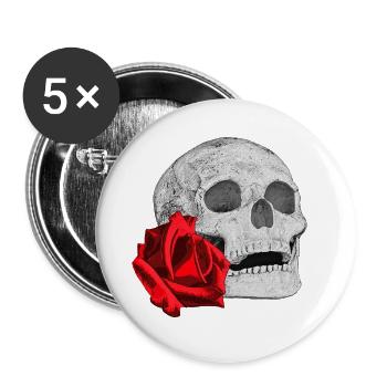 menschenschädel, rosenblüte, goth - Buttons groß 56 mm (5er Pack) - Weiß - Vorne