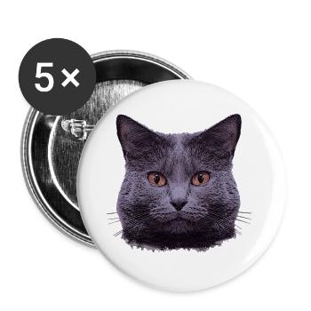 grauer Katzenkopf  - Buttons groß 56 mm (5er Pack) - Weiß - Vorne