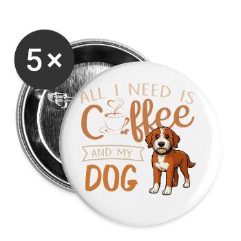 Café, chien et moi - Lot de 5 grands badges (56 mm) - blanc - Devant