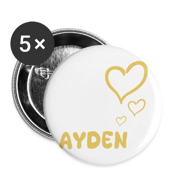 Prénom Ayden - Lot de 5 grands badges (56 mm) - blanc - Devant