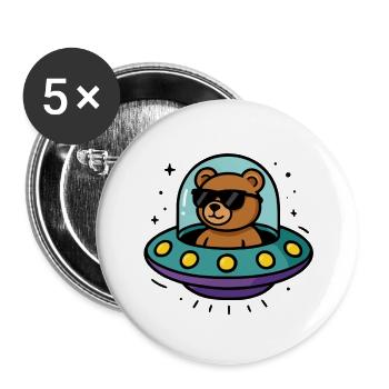 Teddybär Ufo - Buttons groß 56 mm (5er Pack) - Weiß - Vorne