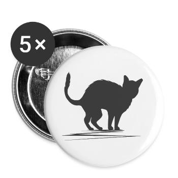 katzen silhouette mit Buckel - Buttons groß 56 mm (5er Pack) - Weiß - Vorne