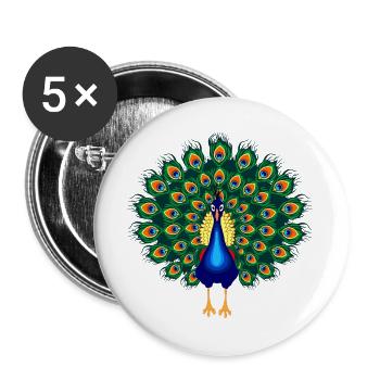 Paon fier coloré aux ailes déployées - Lot de 5 grands badges (56 mm) - blanc - Devant