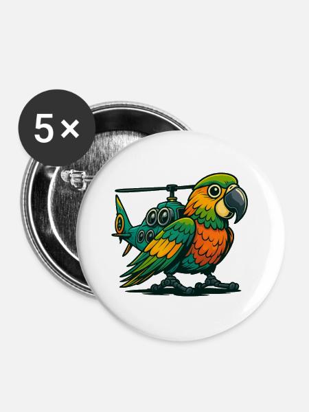 Heli-Parrot im Einsatz - Buttons groß 56 mm (5er Pack) - Weiß