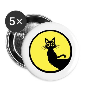 Cat Cute Moon Round Cliff Mountain Night Big Eyes - Buttons large 2.2''/56 mm (5-pack) - white - Front