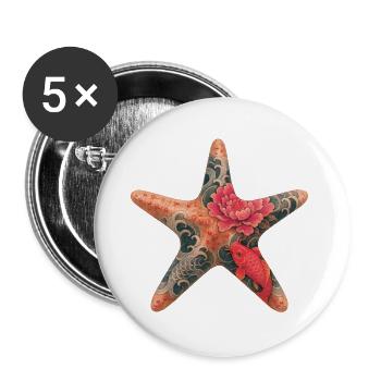Yakuza Starfish – Stille Kraft in Tinte - Buttons groß 56 mm (5er Pack) - Weiß - Vorne
