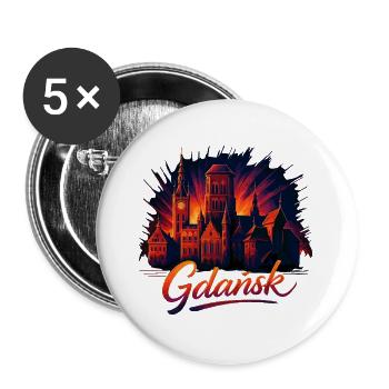 Gdańsk Ville d’or Gdańsk Mer Baltique Pologne Cadeau - Lot de 5 grands badges (56 mm) - blanc - Devant