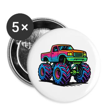 Monster Truck Neon - Lot de 5 grands badges (56 mm) - blanc - Devant