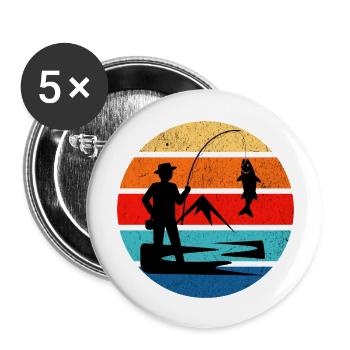 Retro Angeln Sonnenuntergang Vintage Grunge Stil - Buttons groß 56 mm (5er Pack) - Weiß - Vorne