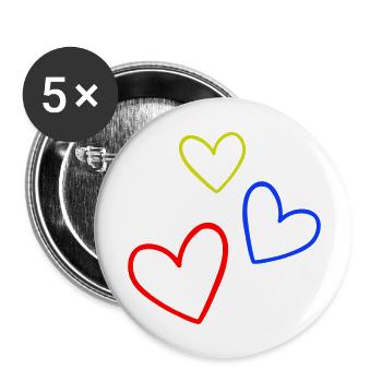 Herzen Bunt - Buttons groß 56 mm (5er Pack) - Weiß - Vorne
