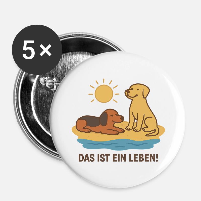 Dog happiness on the beach - Buttons large 2.2''/56 mm (5-pack) - white