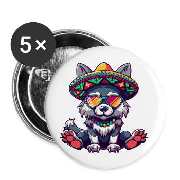Wolf Comic Funny Sombrero - Buttons large 2.2''/56 mm (5-pack) - white - Front