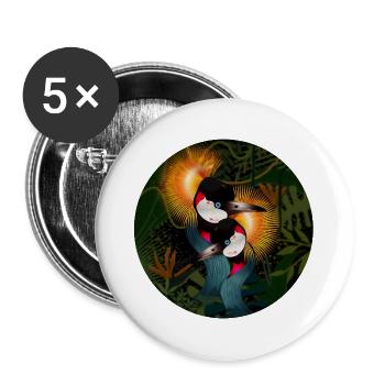 Two ornate crowned cranes in harmony - Buttons large 2.2''/56 mm (5-pack) - white - Front