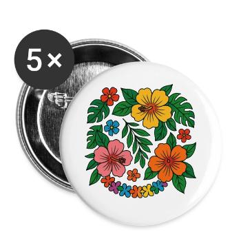Tropical Hibiscus Floral Pattern - Buttons large 2.2''/56 mm (5-pack) - white - Front