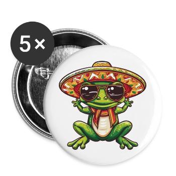 Frog Funny Sombrero - Buttons large 2.2''/56 mm (5-pack) - white - Front