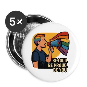 Illustration de mégaphone arc-en-ciel LGBTQ - Lot de 5 grands badges (56 mm) - blanc - Devant