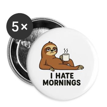 Paresseux avec tasse à café - Lot de 5 grands badges (56 mm) - blanc - Devant