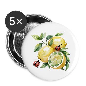 Fröhliches Zitronen-Marienkäfer Muster - Buttons groß 56 mm (5er Pack) - Weiß - Vorne
