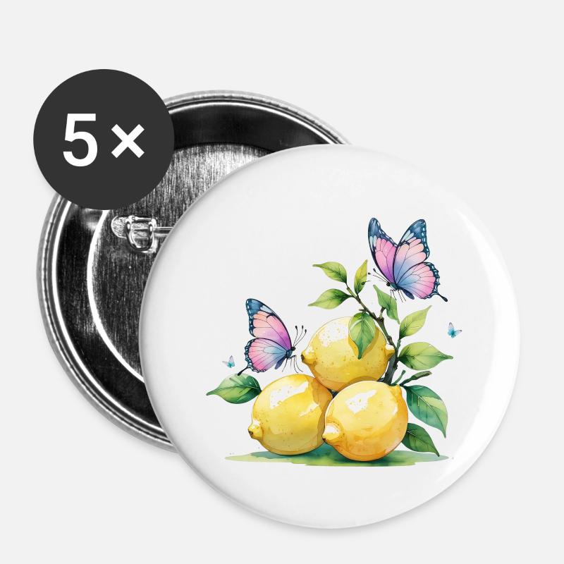 Lemons & Butterflies – Fresh, Colourful & Cheerful - Buttons large 2.2''/56 mm (5-pack) - white