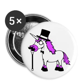 Licorne Sir Gentleman Mr. Rich Monocle Chapeau haut de forme - Lot de 5 grands badges (56 mm) - blanc - Devant