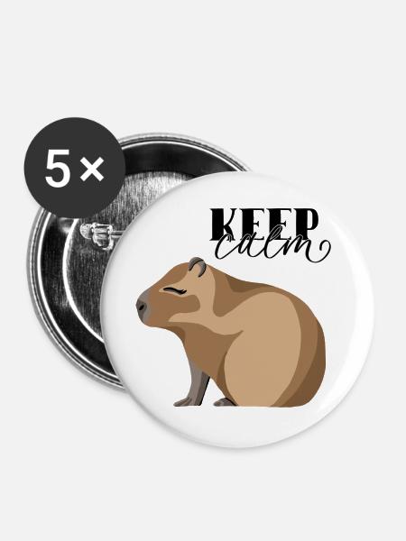 Keep Calm Capybara - Buttons groß 56 mm (5er Pack) - Weiß